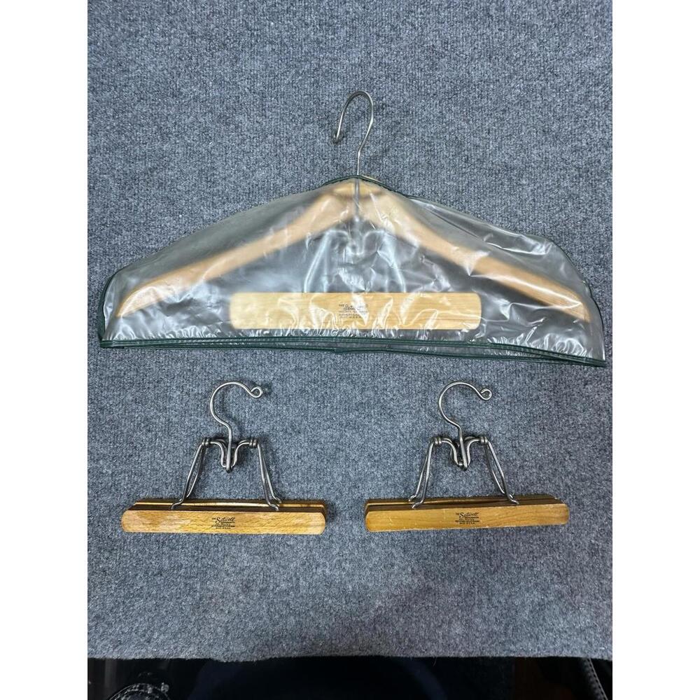 Vintage SETWELL Wooden Hangers 1x COVERED Jacket PANTS Combo & 2x PANTS